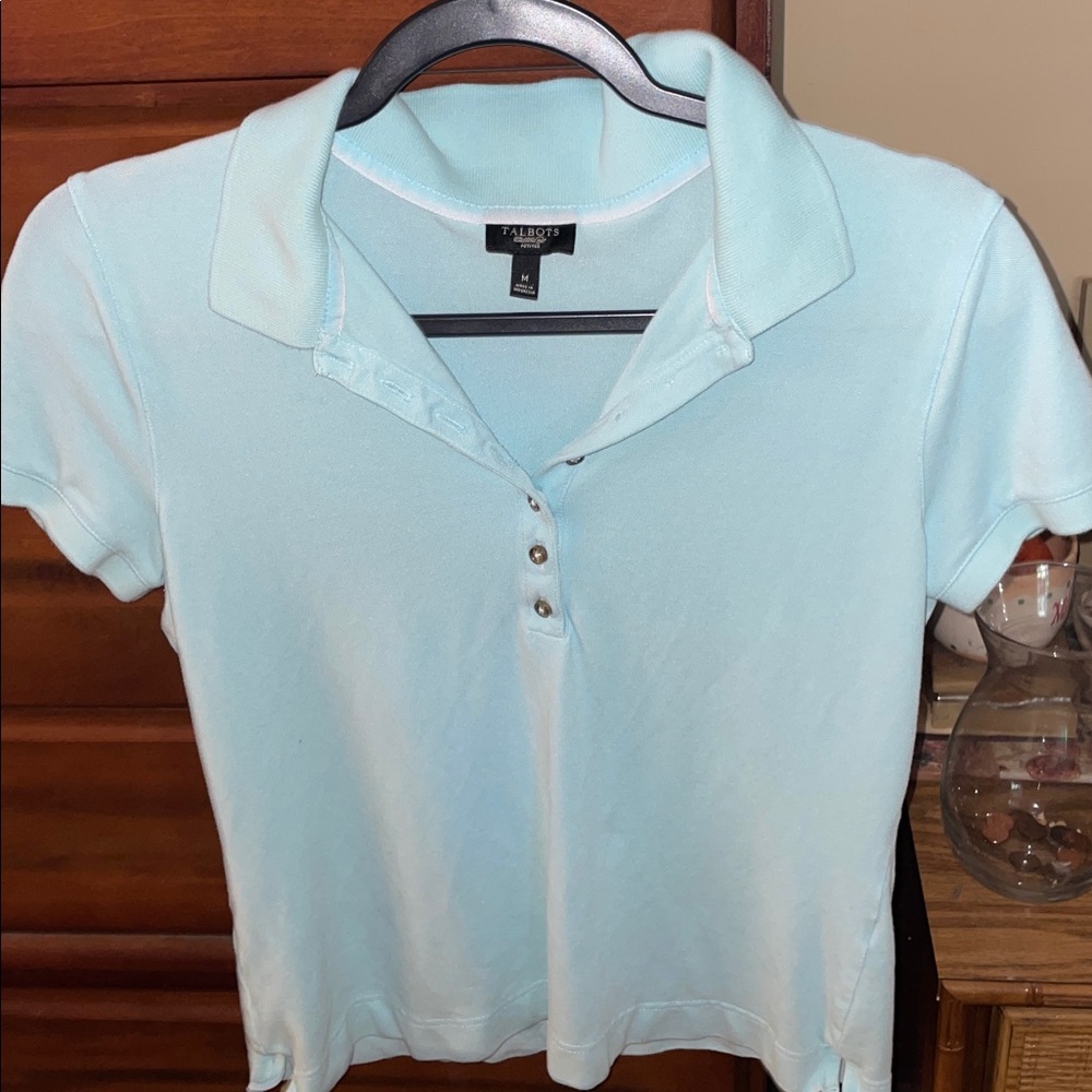Talbots Pale Blue Short-Sleeve Button Down Polo